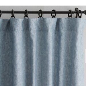 Pottery Barn Classic Belgian Flax Linen Curtain w/ Blackout Lining Blue Chambray